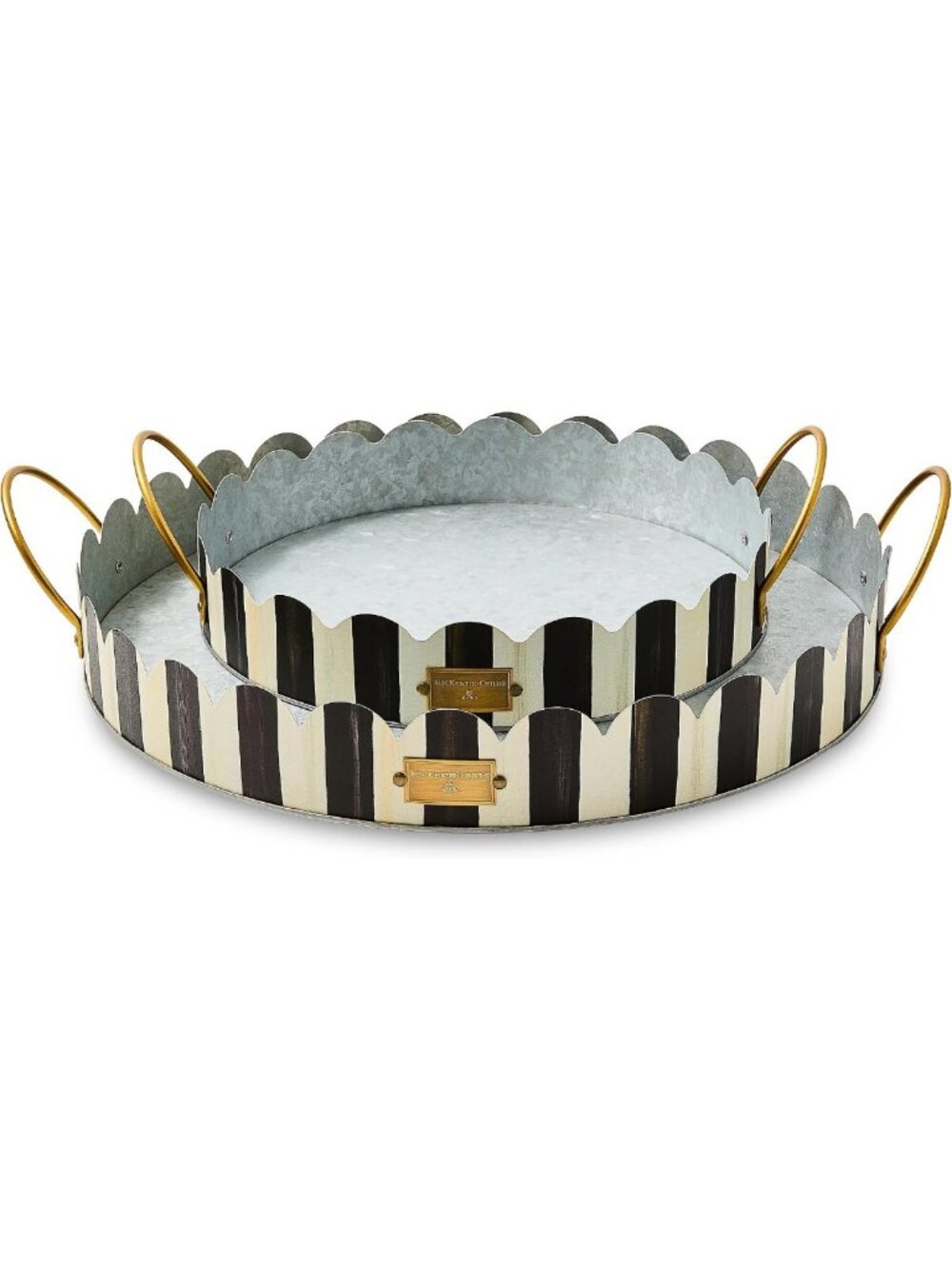 Stylish Metal Serving Trays Set - Black & White Stripes, Perfect for